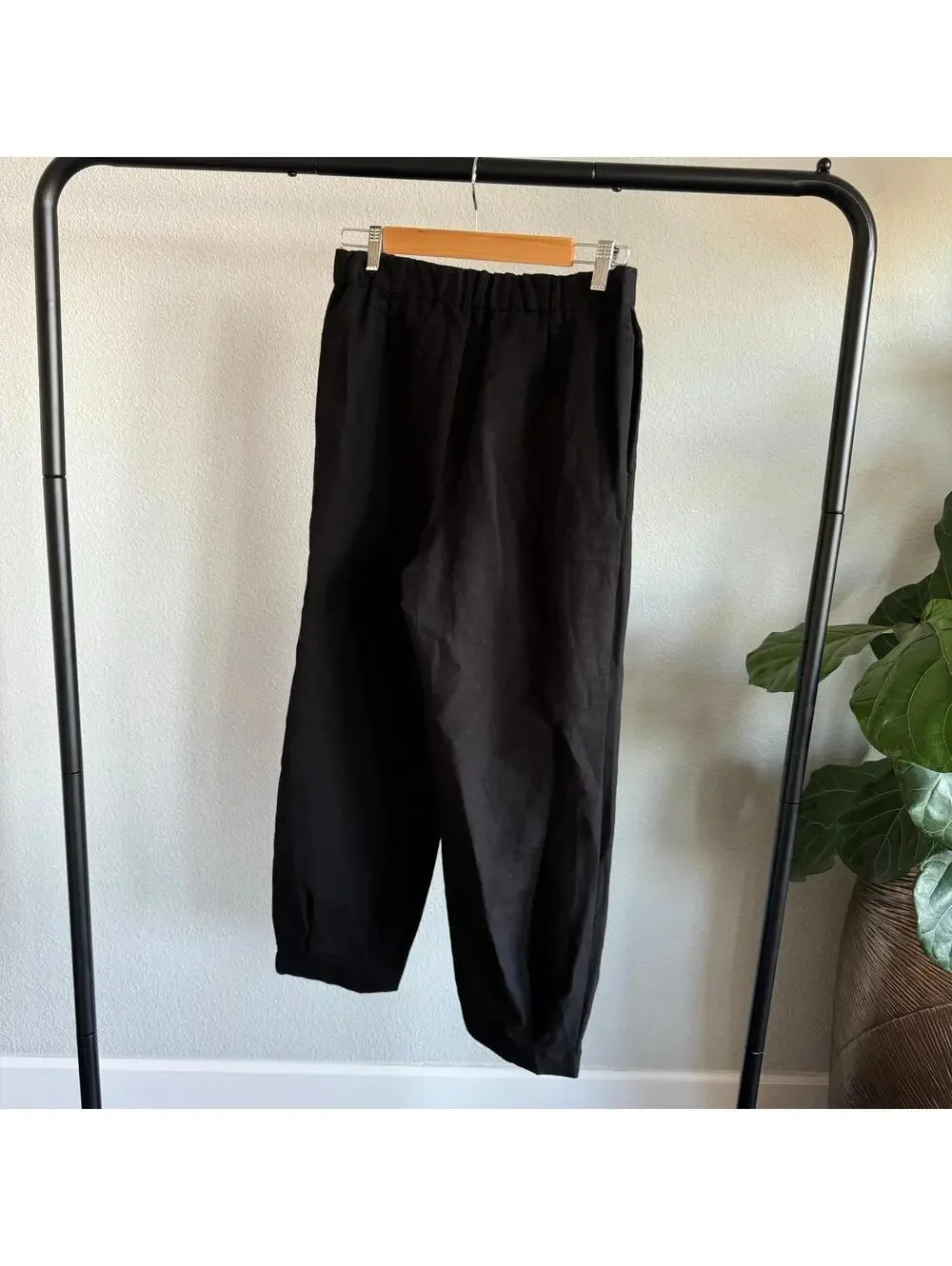 Zara NWT Black Linen Blend Carrot Fit High Waist Trousers Pants XS